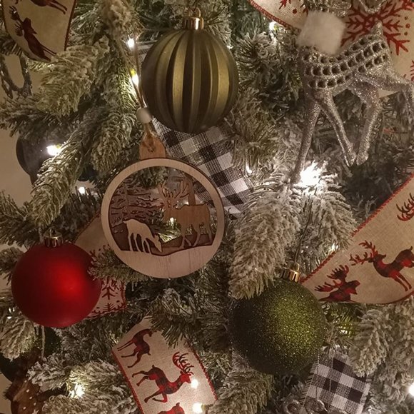 Wooden Christmas Ornaments Xmas Holiday Cabin Decor Deer Tree Decorations 6pc - Picture 7 of 11